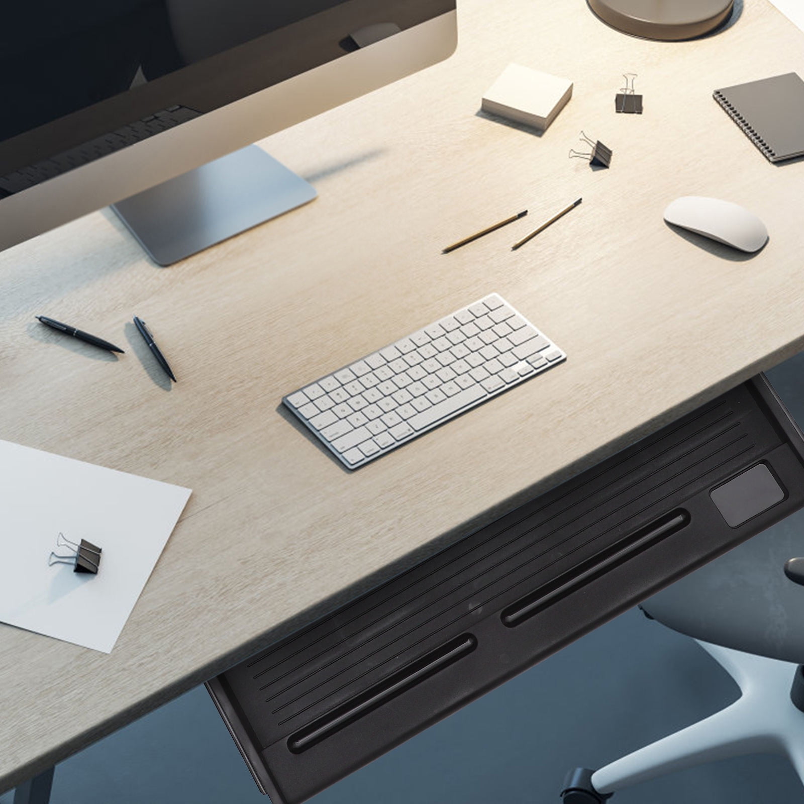 LULULION Under Desk Keyboard Drawer Black PP Space Saving for Computer 1Set