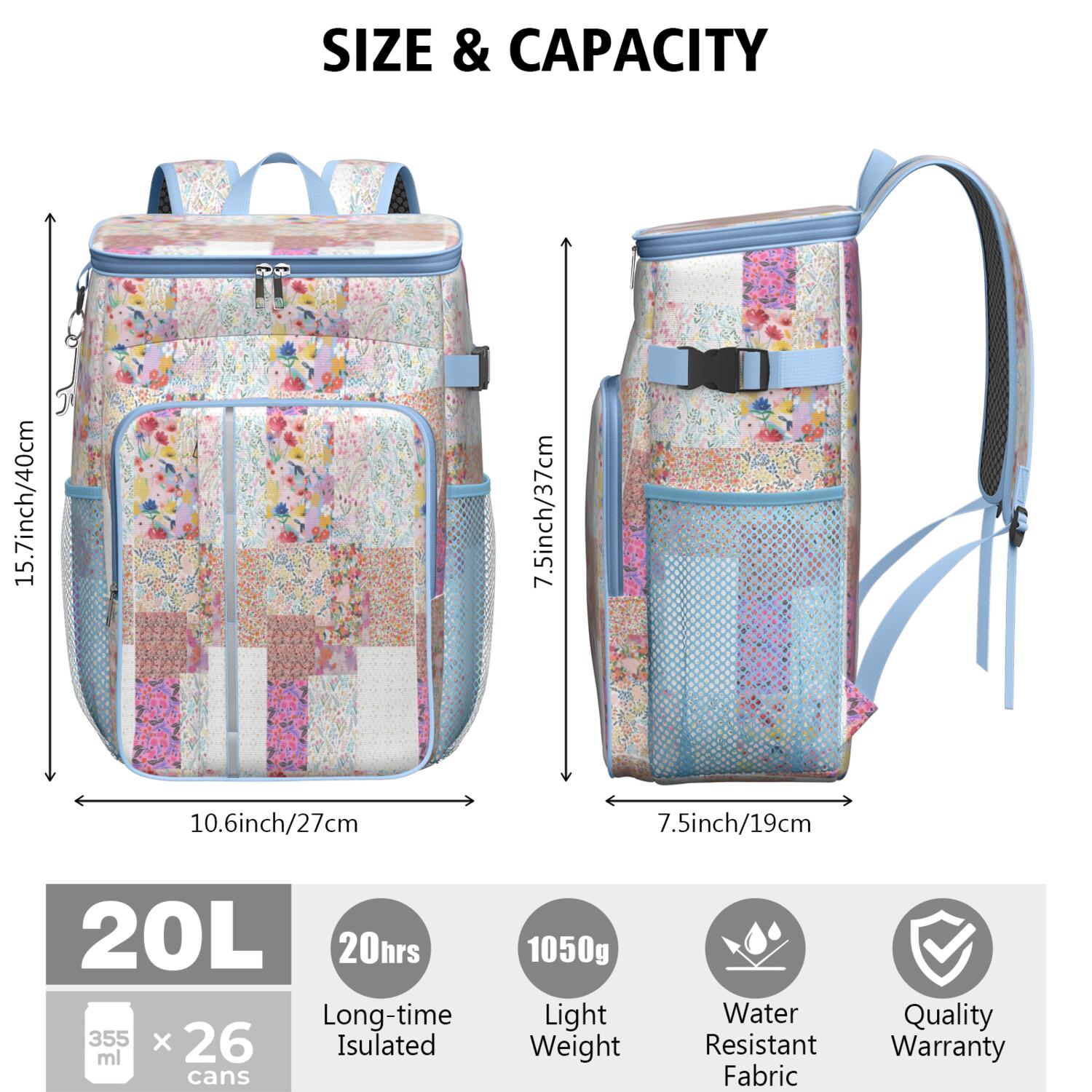 Travel Cooler Bag - Pioneer Flower Camping Beer Cooler Backpack with Bottle Opener- Waterproof Insulated Picnic Backpacks - Cooler Bag for Beach