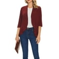 thumbnail image 5 of Spencer Women's 3/4 Sleeve Draped Ruffles Cardigans Open Front Waist Length Solid Cardigan Casual Tops "2XL, Red", 5 of 10