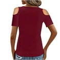 thumbnail image 6 of RYRJJ Womens Summer Cold Shoulder Tops Short Sleeve V Neck T Shirts Loose Dressy Casual Tunic Blouses Criss Cross Tees(Wine,L), 6 of 9