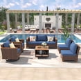 thumbnail image 4 of Harper & Bright Designs Wicker Outdoor Patio Furniture Set for 7 with Acacia Storage Table, Patio Rattan Conversation Set with 2 Swivel Rocking Chairs Set and 3 Seater Sofa & Loveseat, Blue+Brown, 4 of 18