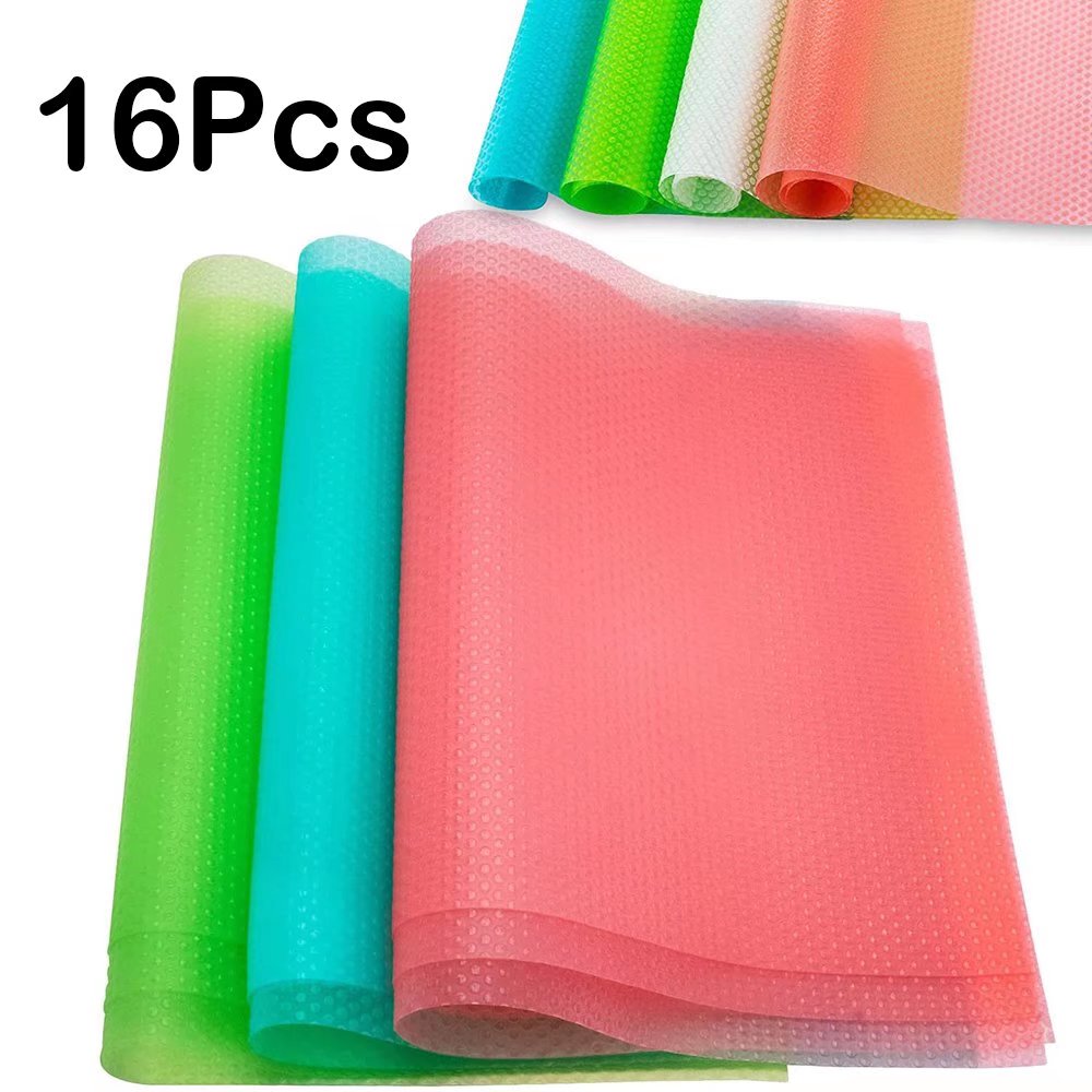 16 Pack Refrigerator Mats Shelf Liners for Glass Shelves (4 Green 4