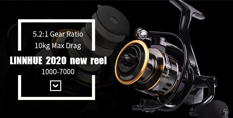 LINNHUE New Spinning Reel LE1000-6000 Screw-in Handle Fishing Reel Dark blue 5.2:1 High Speed 8kg Max Drag For Reel Fishing