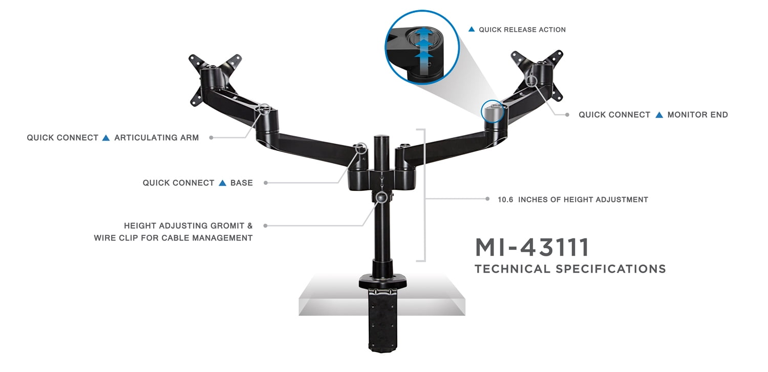 Mount-It! Dual Monitor Desk Mount | Fits 13"-24" Computer Screens | TAA Compliant