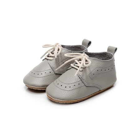 

Gomelly Unisex Baby Flats Lace Up Crib Shoe Prewalker First Walking Shoes Comfort Ankle Booties Toddler Boys & Girls Newborn Sneaker Leather Gray 5C