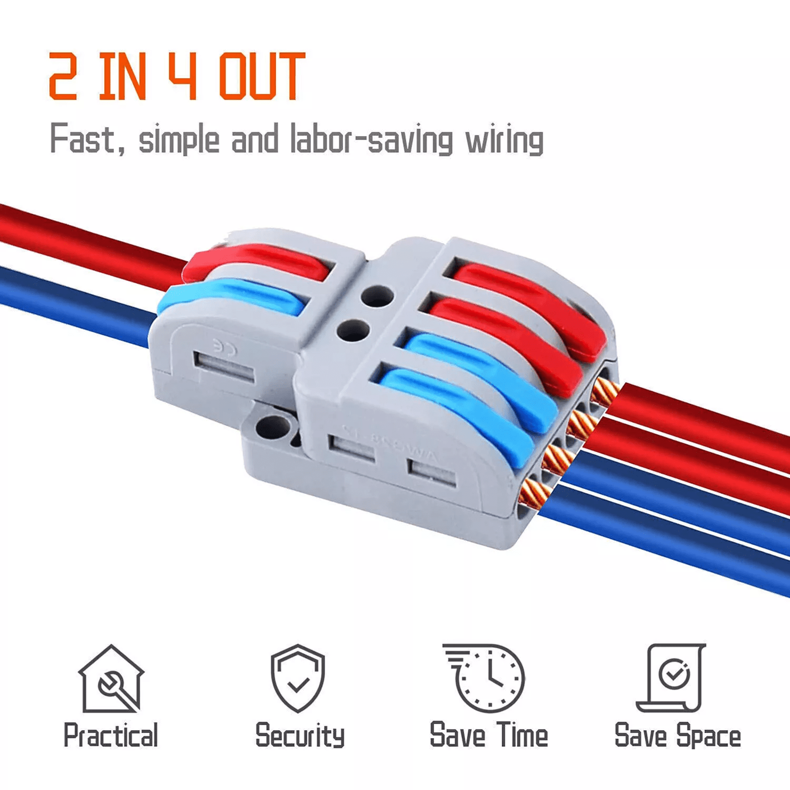 NineLeaf 20PK Lever Wire Nuts Connectors, Compact Splicing Quick Disconnect Wire Connectors, 2 in 4 Out, 28-12 AWG