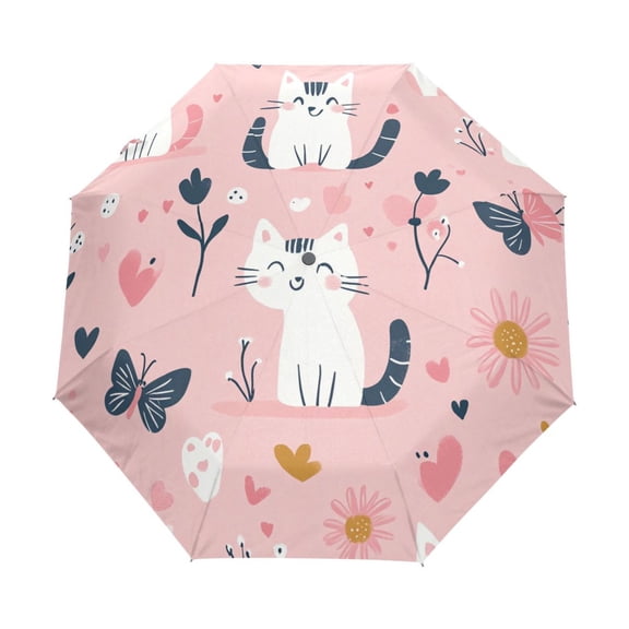 BZSMCE One-Touch Auto Open Close Rain Umbrella With Creative Purrfectly Happy Pattern