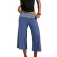 thumbnail image 2 of Fold Over Gaucho Pants for Women Flowy Wide Leg Yoga Capri Elastic Low Rise Striped Cropped Palazzo Culottes Dark Blue XL, 2 of 6