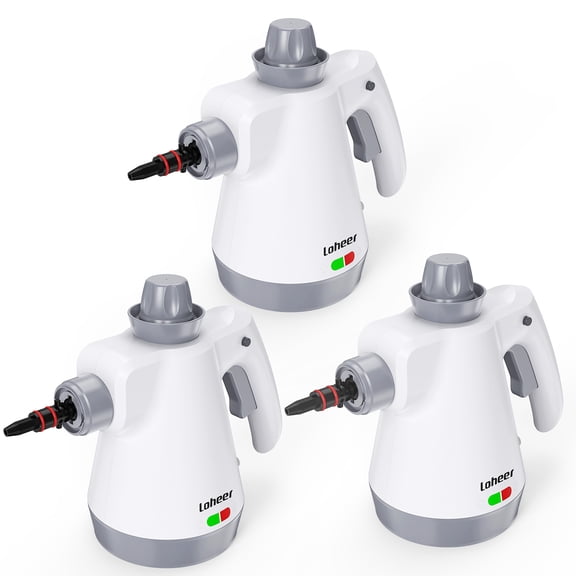 3PACK 1000W Pressurized Handheld Steam Cleaner for Home with 12 Accessories & Safety Lock, Multi-Surface Steamer for Cleaning, White