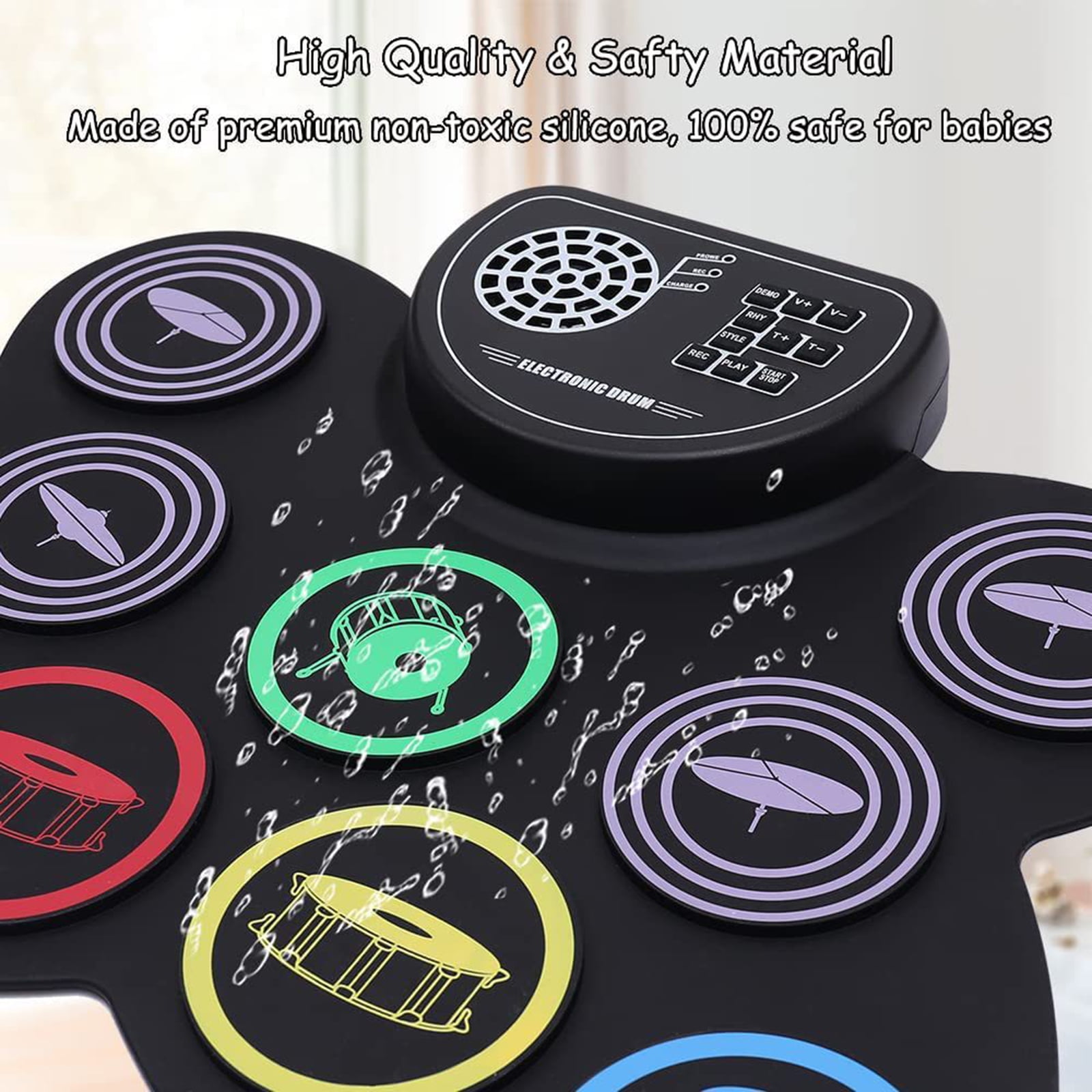 Electronic Drum Set 9 Drum Pads Roll-up Electric Drum Set with Headphone Built in Drum Foot Pedals