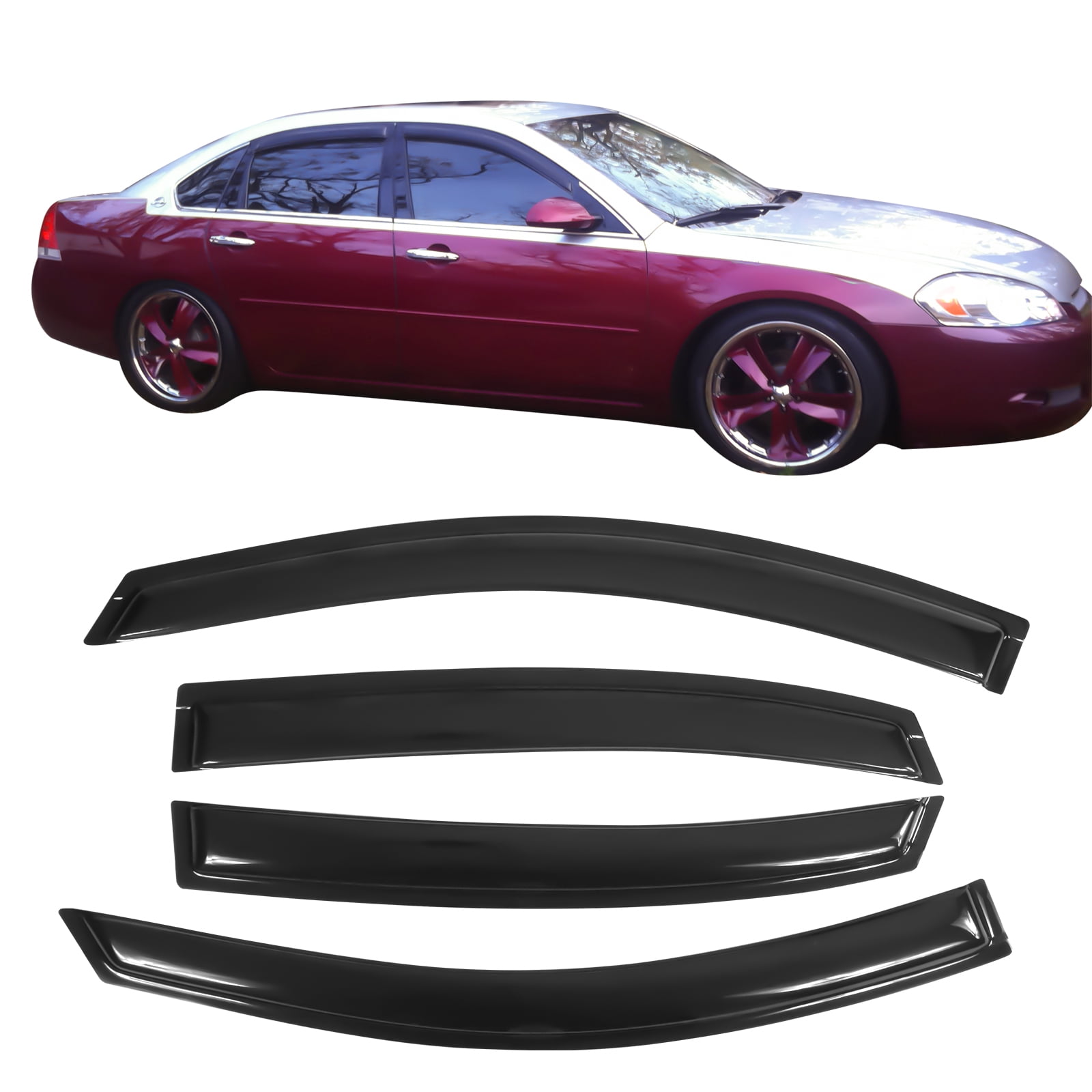 Ikon Motorsports Compatible with 06-13 Chevy Impala & 14-16 Impala Limited Sedan Acrylic Window Visors Vent Deflector Rain Guard 4Pc Set Outside Mount 2006 2007 2008 2009 2010 2011 2012 2013