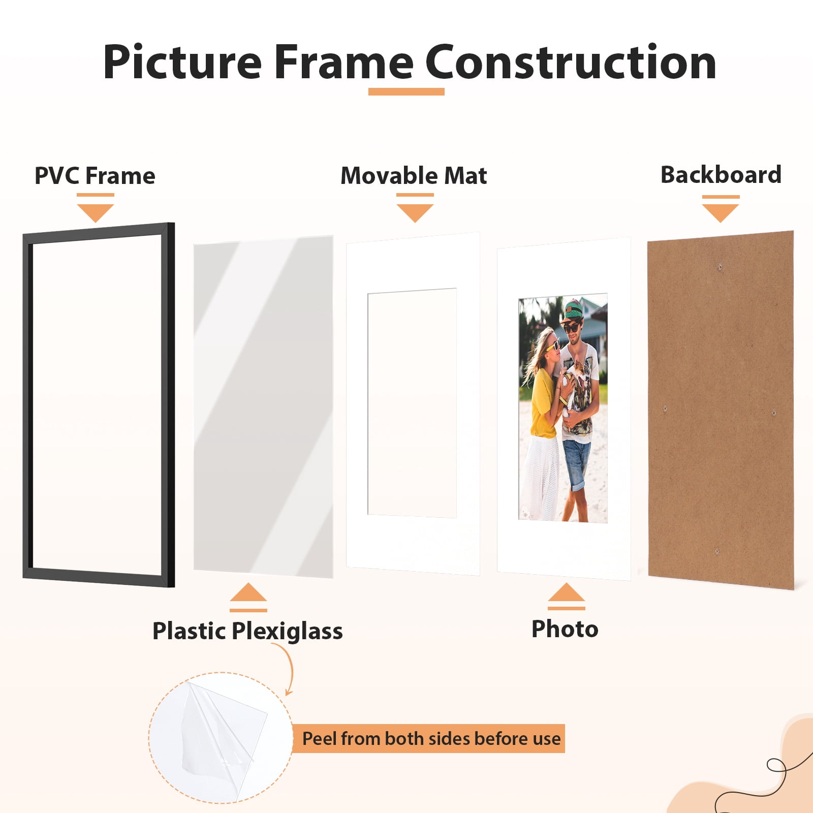 LIZEVINC 4 Pack 11x14 Picture Frame, Display Pictures 8x10 with Mat or 11x14 Without Mat, Wall Hanging Photo Frame, Black