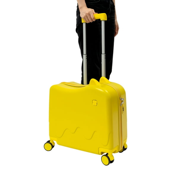 18" Children's Ride On Trolley Luggage - Ride-On Kids Suitcase,Rolling Luggage with Spinner Wheels Carry Trolley Luggage with Password Lock (Yellow, 18")