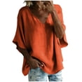 thumbnail image 2 of Mifsaly Oversized Linen Shirts for Women V Neck Tunic Batwing Sleeve Blouses Lightweight Comfy office Beach Vacation Casual Summer Outfits Orange,S, 2 of 7