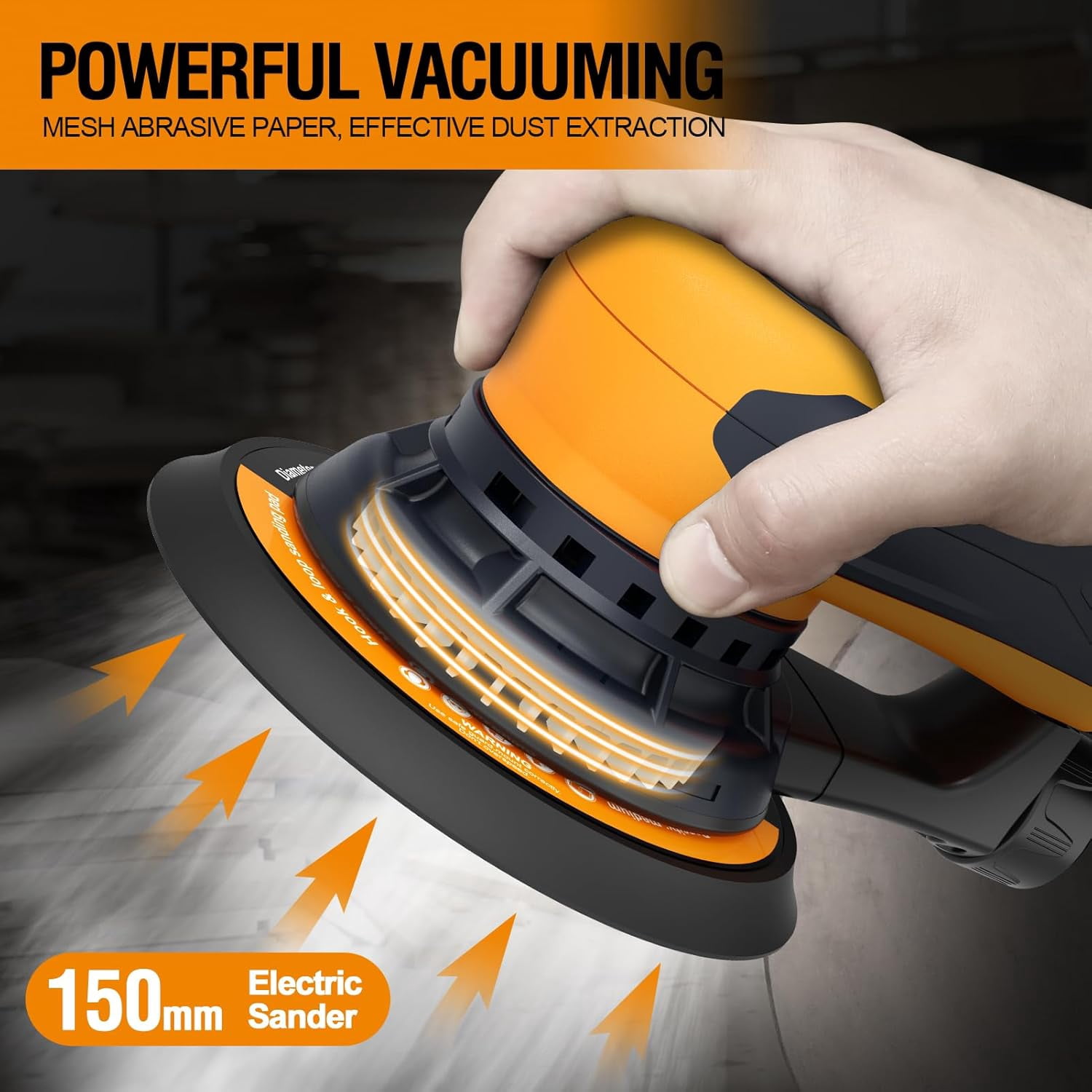 MAXXT Electric Palm Random Orbital Sander with Brushless Motor, 5&6Inch Sanding Pads, Central Vacuum, Sanders for Woodworking