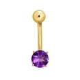 thumbnail image 2 of JewelStop 14k Solid Gold Yellow Round Amethyst Navel Belly Ring Body Jewelry, 2 of 3