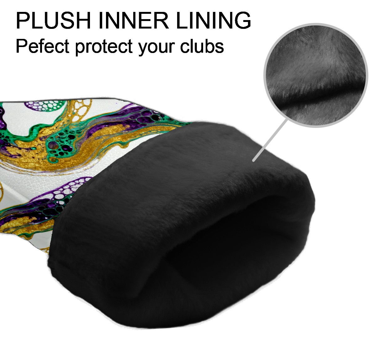 Golf Club Covers, Green GoldSwirl Premium PU Leather Driver Hybrid Putter Head Covers with Velvet Lining, Waterproof Golf Gifts for Men Women