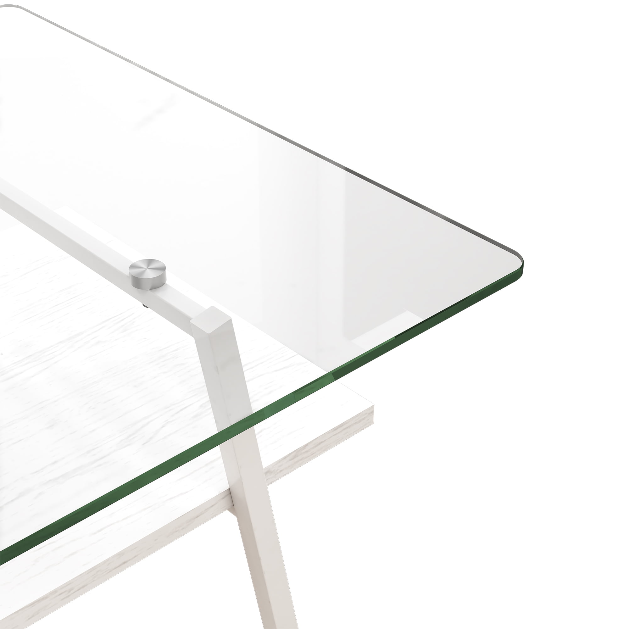 MAYEERTY Rectangle Coffee Table with Tempered Tempered Glass Top and White Metal Legs