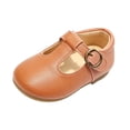 thumbnail image 3 of Domzle Wide Toe Box Toddler Mary Jane Dress Shoes Girl , Soft Upper, Hook & Loop T-strap, Non-slip Outsole Brown, 3 of 7