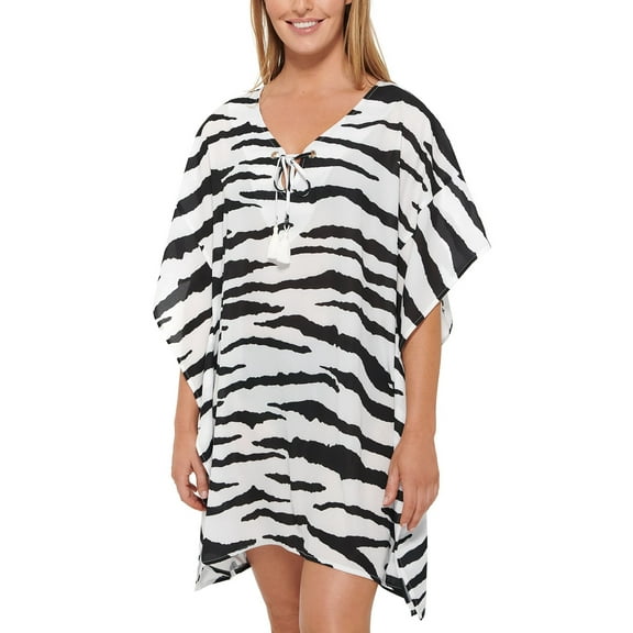Dotti BLACK/WHITE Spell Bound Caftan Swim Cover-Up Dress, US Small