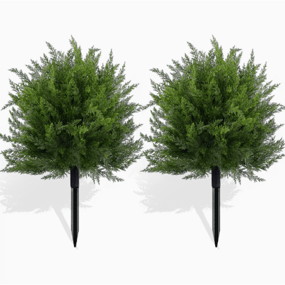 17.7'' Artificial Cedar Topiary Ball Trees, 2 Pack Fake Shrub Bushes
UV Resistant Faux Outdoor Plant with Ground Spike, Evergreen Cypress Tree Shrub for Garden, Patio, Front Porch & Indoor Decor