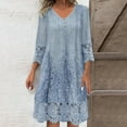thumbnail image 6 of Women's Vintage Floral Crochet T-shirt Dress Lace Embroidered Short Dresses 3/4 Sleeve V-Neck Loose Mini Sundress, 6 of 6