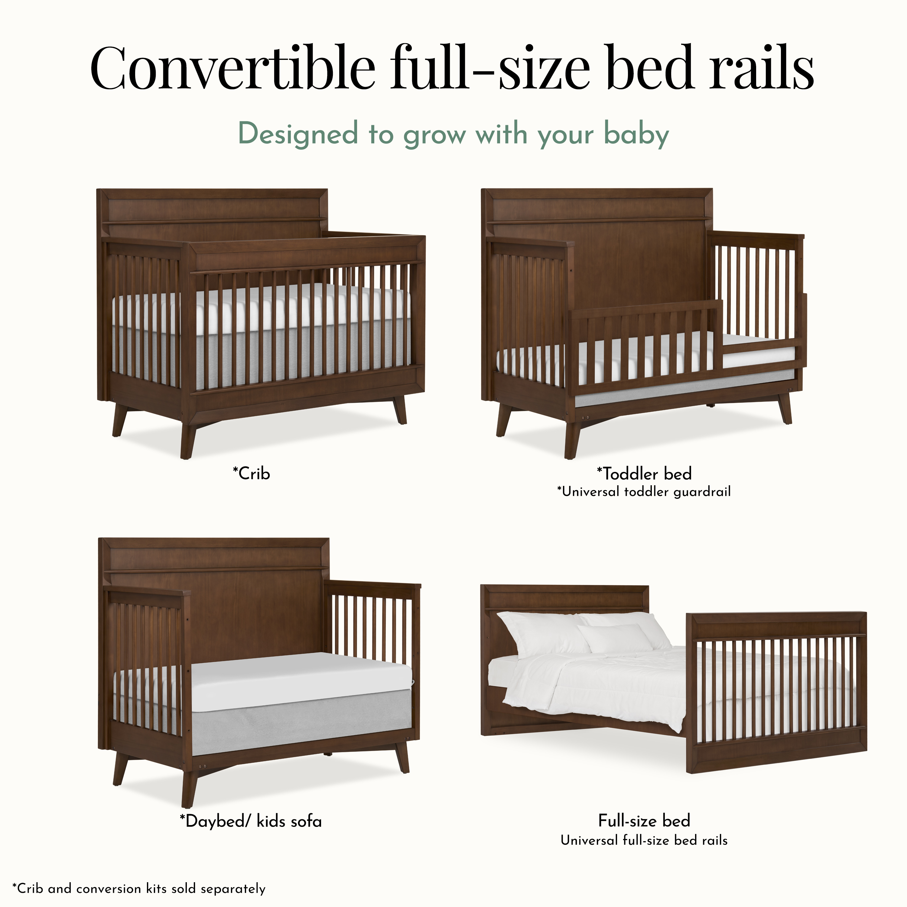 Evolur Bed Rails, Roasted Walnut