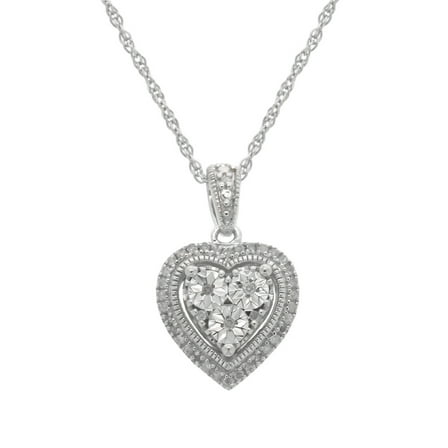 925 Sterling Silver 0.1cttw Genuine Diamonds Heart Pendant w/chain
