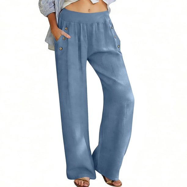 TaTaai Women's Solid Color High Waisted Loose Wide Leg Pants With Elastic Waistband And Pocket Casual Pants Gift