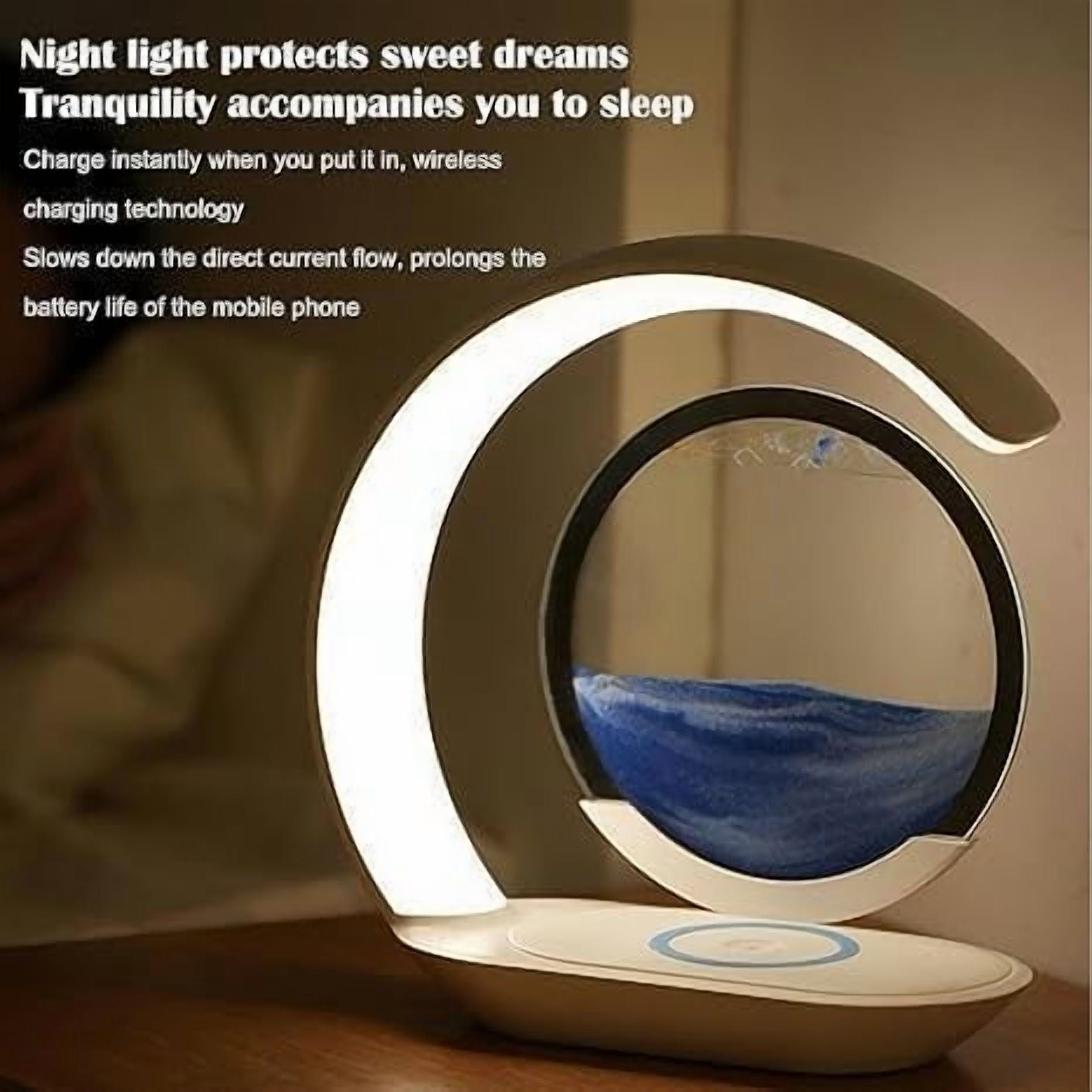 3-in-1 Magnetic Wireless Charger with Sand Art Display, Adjustable Phone Stand & Night Light for Desk, Bedroom & Office Decor