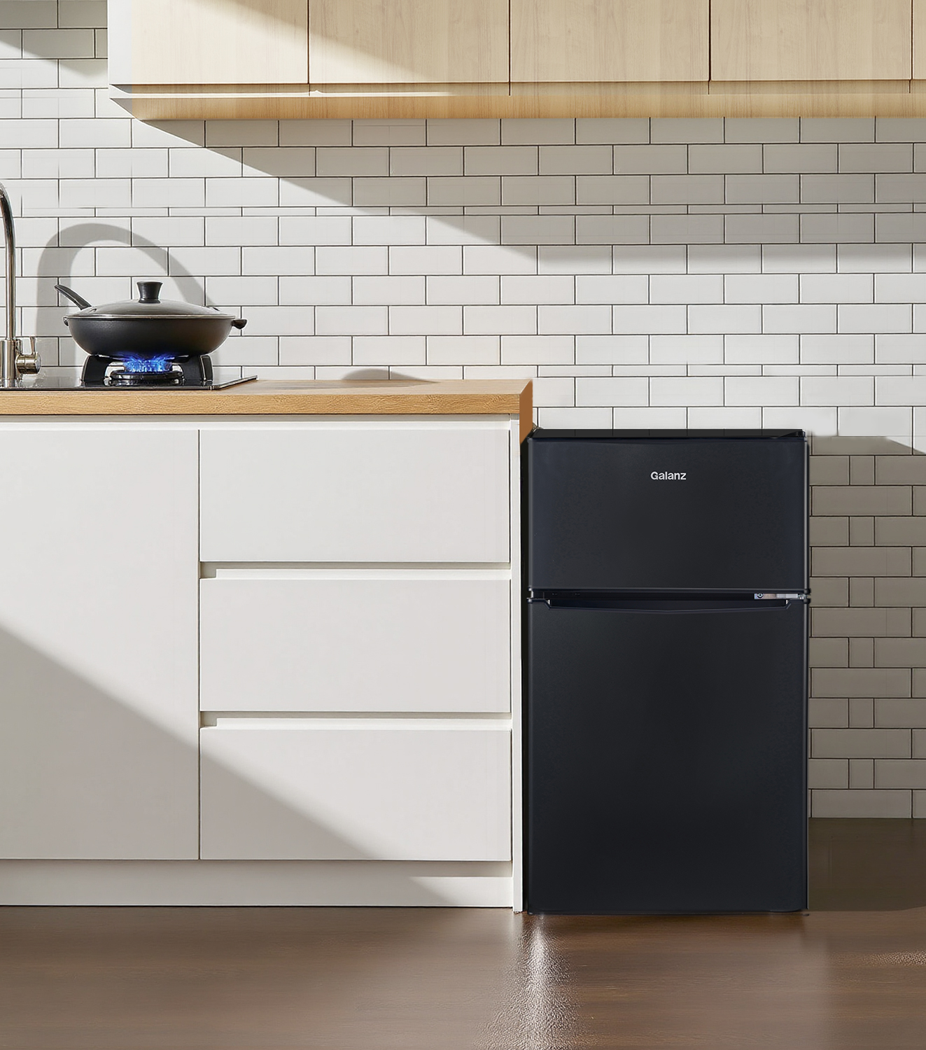 Galanz 3.1 Cu Ft Mini Fridge with Freezer – Black, Energy Star, Two-Door Compact Refrigerator