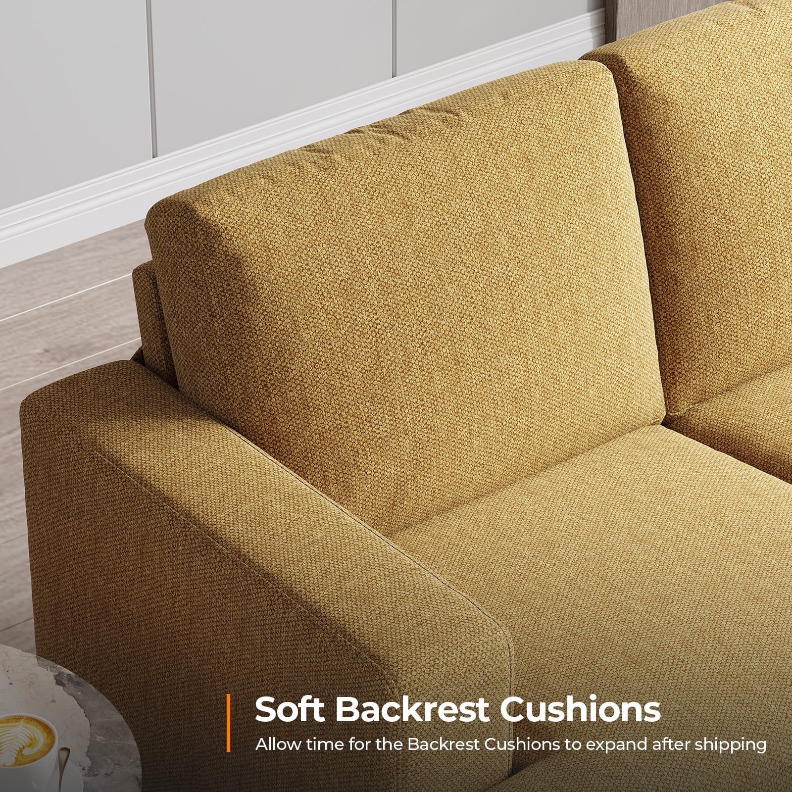 BLAZANT 3 Seater Sofa Oversize, 89" Extra Large Size Sofa Couch with Extra Deep Seats, Modern Loveseat Sofa, Comfortable Fabric, Easy to Install, for Living Room Apartment Lounge, Yellow