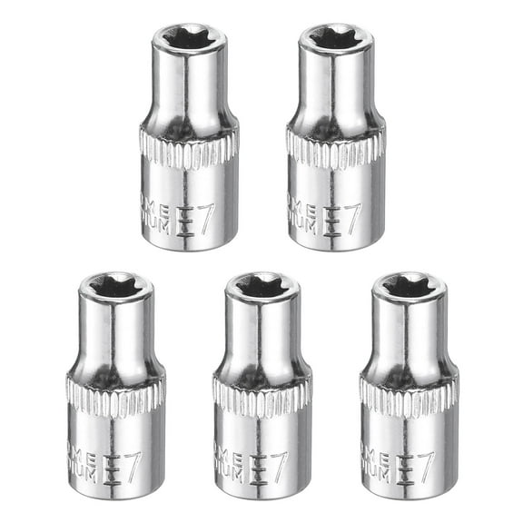 Uxcell 5pcs E-Torx Socket 1/4" Drive E7 Star Socket 1" Length 6 Point Spline Sleeve