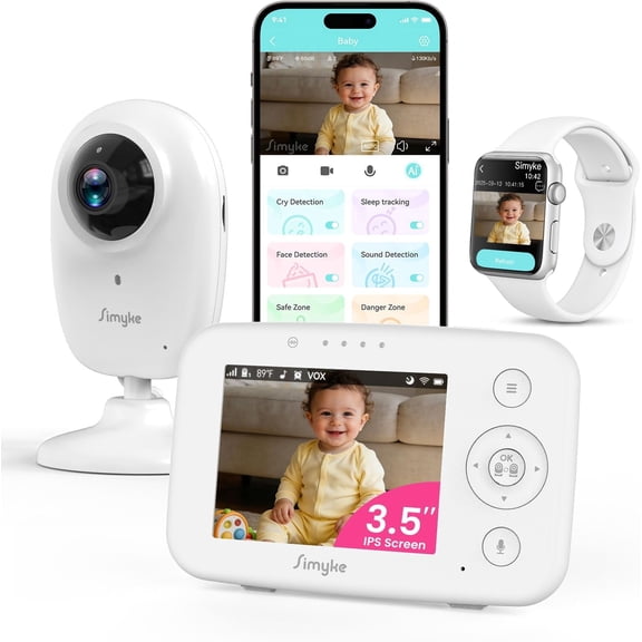 1080P WiFi Smart Video Baby Monitor,3.5" LCD & App Viewing,2-Way Audio,Night Vision,VOX,5 Lullabies,1500ft Range, Home Use,AI Baby Growth Album