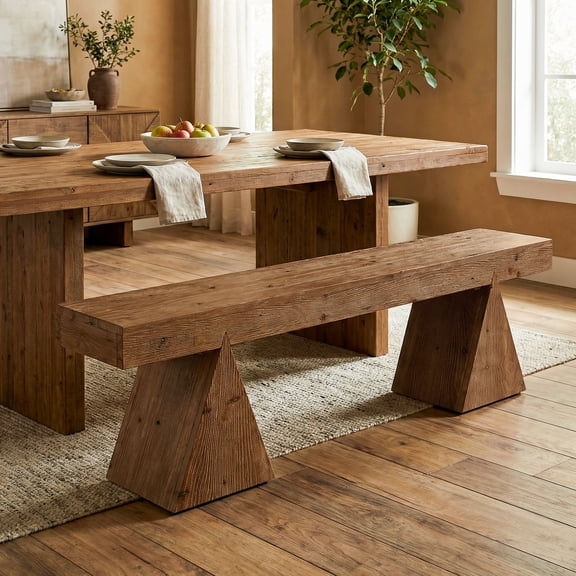 Tribesigns Solid Wood Bench-63 Rustic Dining Bench, Farmhouse Entryway Benches with Triangle Base for Dining Room, Bedroom