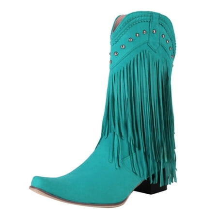 

Sehao chunky shoes for women Women Sexy Pointed Toe Sand Velvet Fringed Boots Mid Tube Square Heeled Mid Heel Boots velvet womens shoes dressy casual