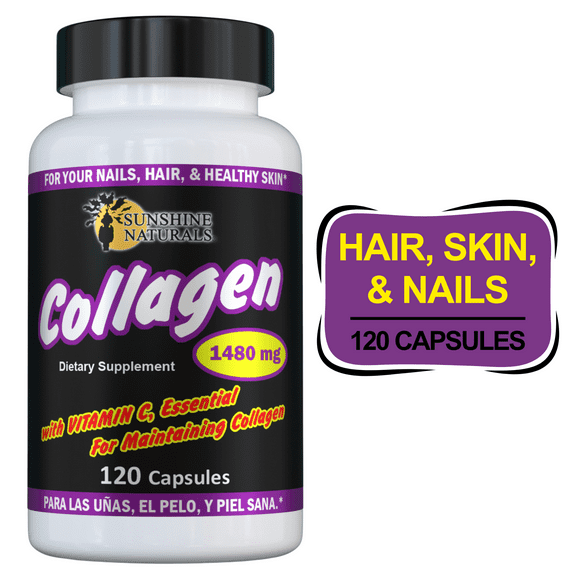 Sunshine Naturals Hydrolyzed Collagen Plus Vitamin C Hair, Nails and Skin Vitamins - 120 Capsules