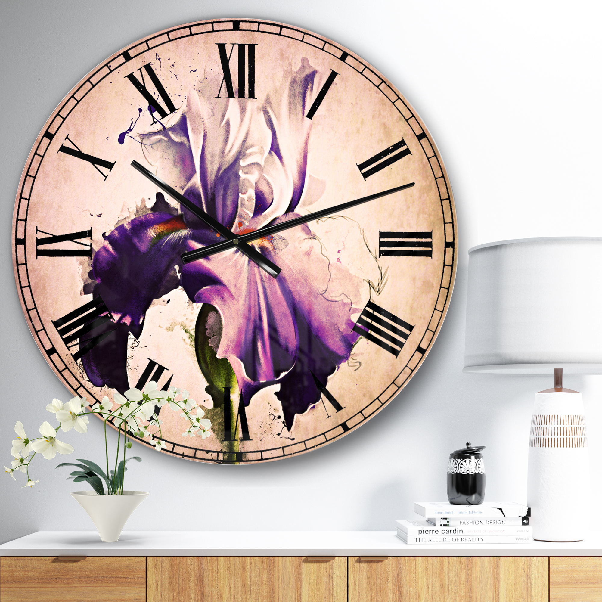 Designart 'Beautiful Blue Iris Watercolor Sketch' Traditional wall clock
