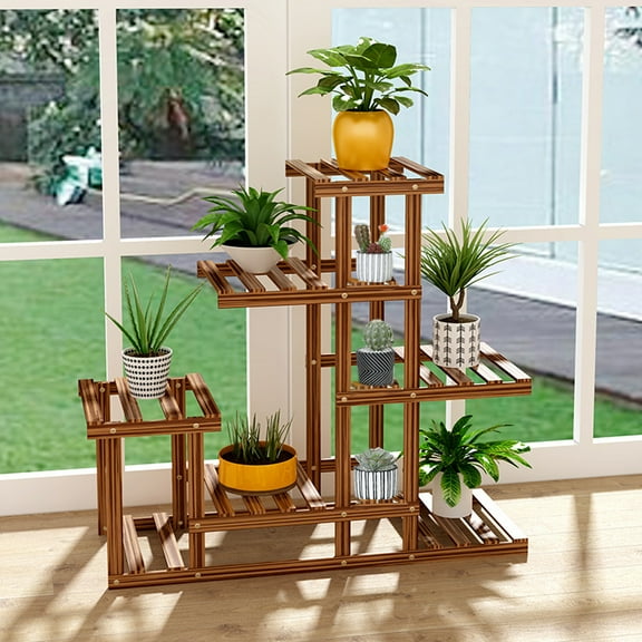6 Tier Flower Plant Planter Stand Shelf Rack Indoor Outdoor Patio Garden Wooden