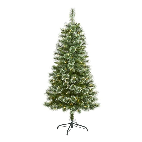 Nearly Natural 5ft. Wisconsin Slim Snow Tip Pine Artificial Christmas Tree with 150 Clear LED Lights