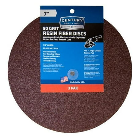 

Century Drill & Tool 75302 7 in. Resin Fiber Disc 50 Grit - Pack of 3