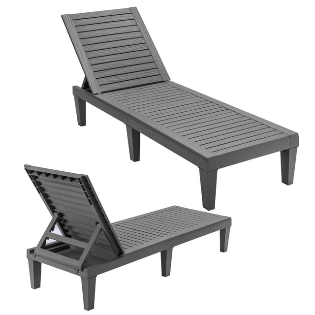 Costway 2 PCS Lounge Chair Chaise Recliner Weather Resistant Adjustable Gray
