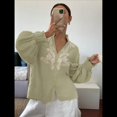 thumbnail image 4 of Camisas de Bordadas para Mujer, Blusa con Cuello en V y Mangas Abotonadas Verde XL, 4 of 10