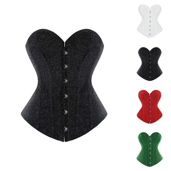 Glitter Corset Tops for Women Lace Up Push Up Boned Overbust Bustier Wedding Waist Cincher