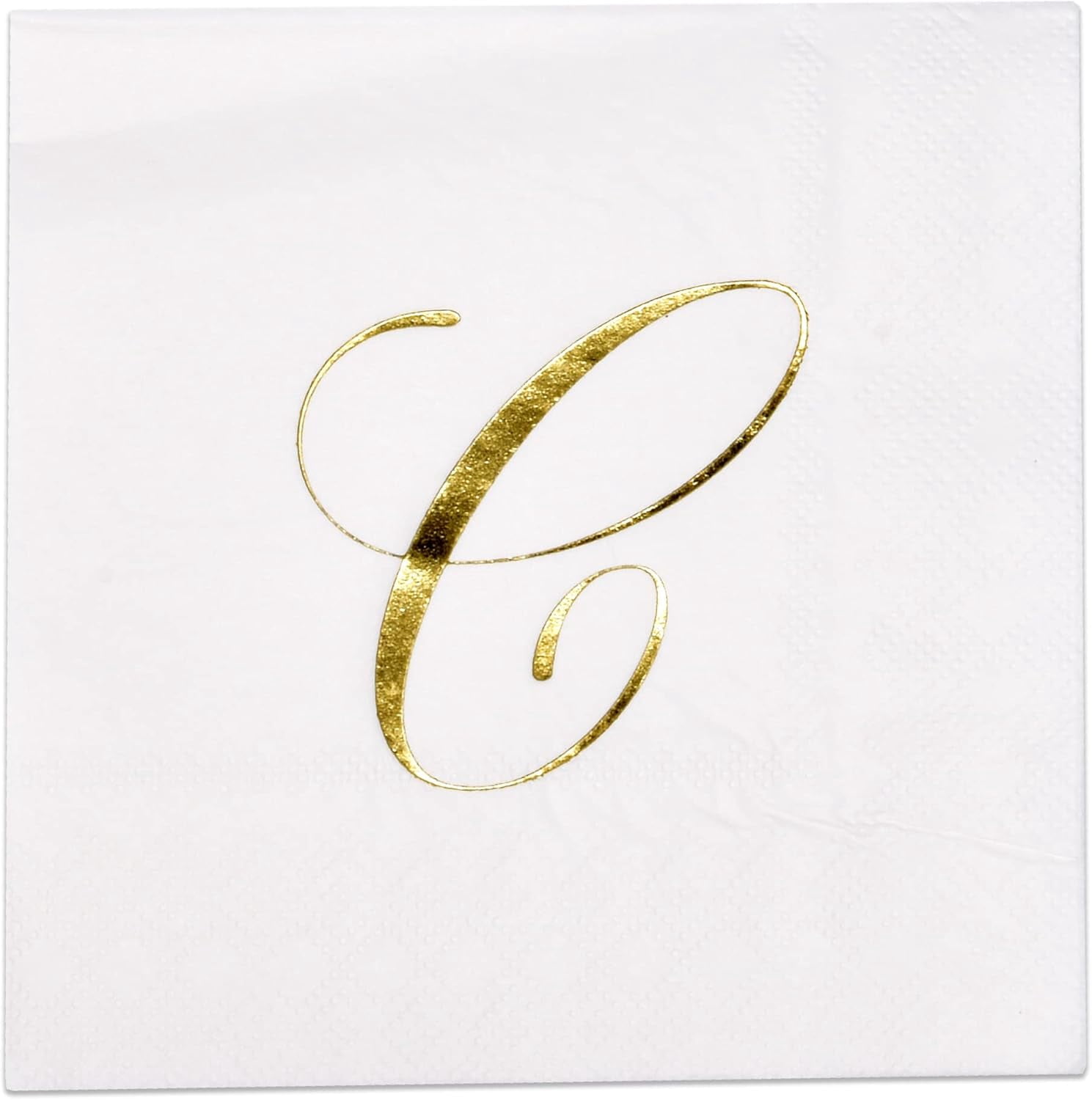 Gift Boutique Monogram Cocktail Napkins Letter C, Gold Foil Disposable Paper Beverage Napkins, 100 Count, 2-Ply, 10x10 Unfolded, Party & Wedding Decor