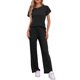 thumbnail image 2 of INSPIRAR CHIC Conjunto de Sudadera de Punto Acanalado para Mujeres, Cuello Redondo, 2 Piezas, Ropa de Casa, Manga Corta, Traje Deportivo XL Negro, 2 of 5