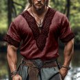 thumbnail image 2 of Taqqpue Mens Linen Shirt Solid Color V Neck Short Sleeve Blouse Tops Casual Embroidered Plus Size Beach T Shirts, 2 of 6