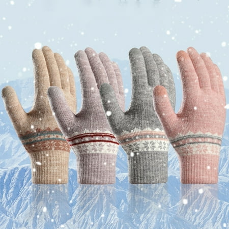 

Biplut 1 Pair Women Winter Gloves Touch Screen Knitted Elastic Thicken Soft Hands Protection Full Fingers One Size Ridding Gloves for School
