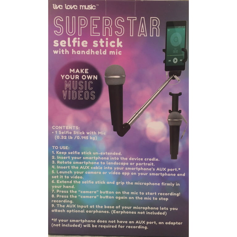 Ofte talt Pas på tilnærmelse Live. Love . Music Superstar Selfie Stick With Handheld Mic - Walmart.com