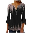thumbnail image 1 of 3/4 Sleeve Tops for Women Womens Casual Trumpet 3/4 Sleeve Solid Buttoned Basic Ruched Corset Tunic Tops Pleated T-Shirts Blouses 3/4 Sleeve T Shirts for Women, 1 of 5